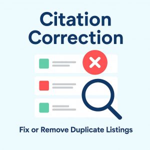 Flat design illustration showing citation correction for Local SEO
