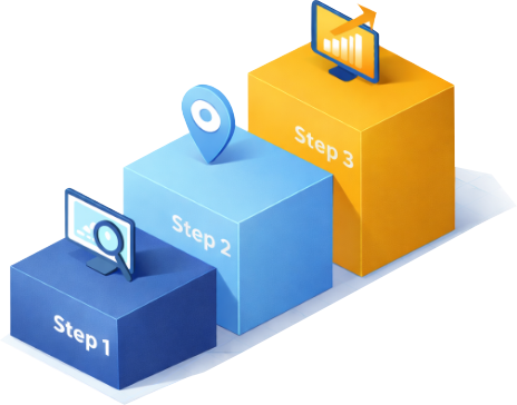 an image showing our 3 step process of using our local seo services to get you more views in google