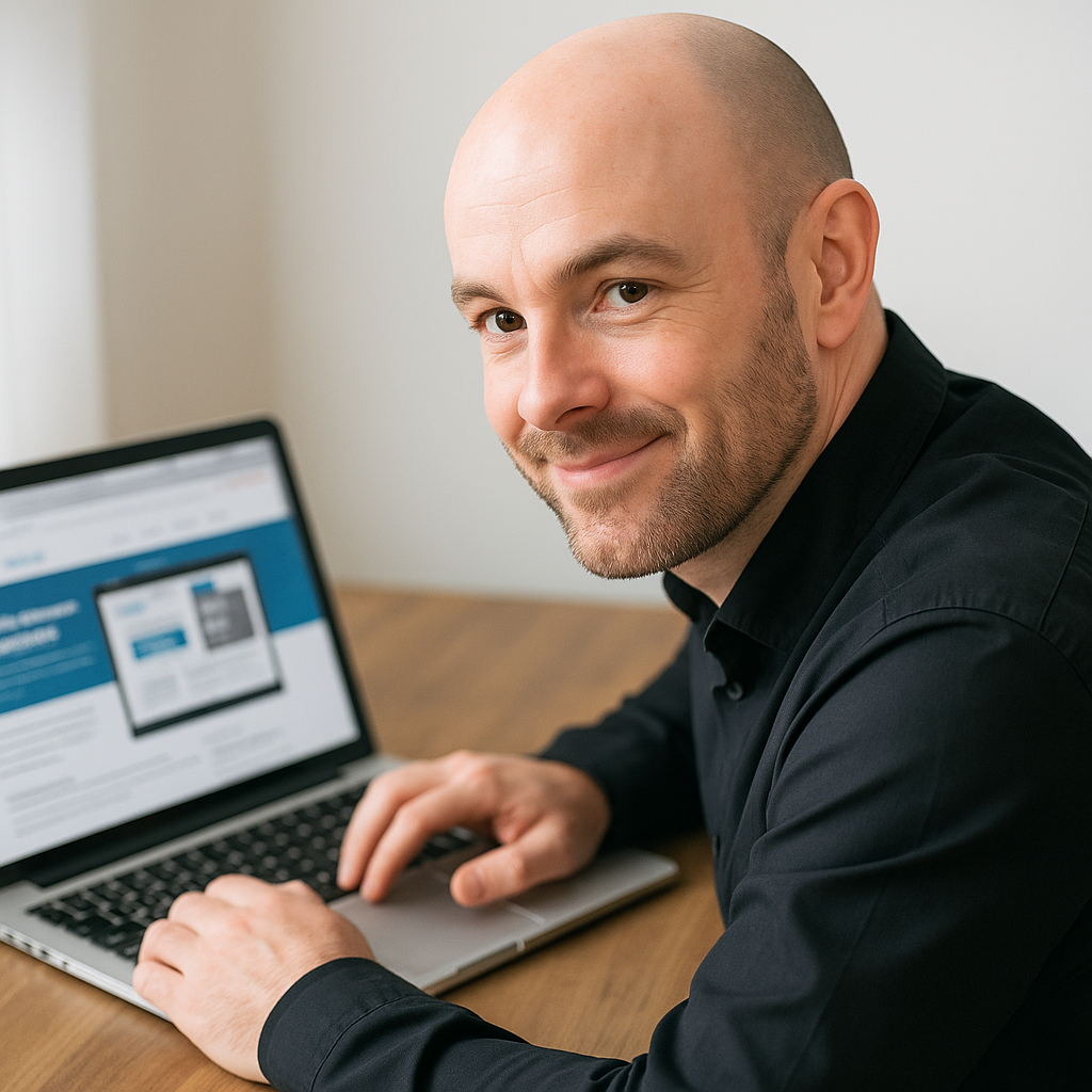 man working on local seo at a computer