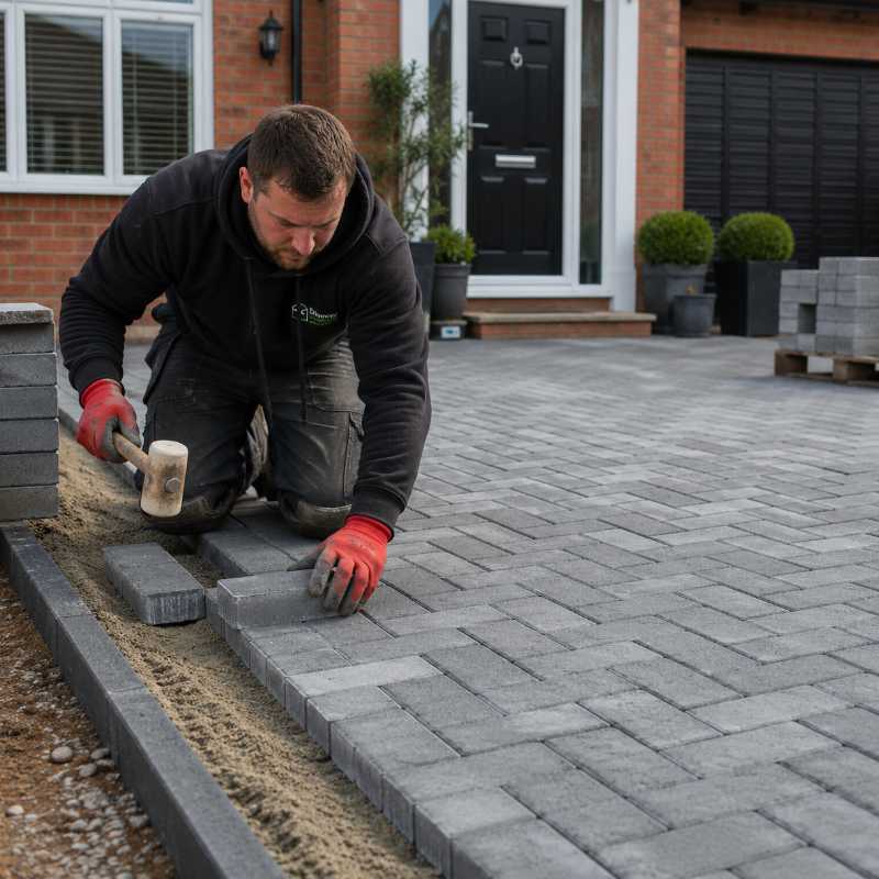 Professional driveway contractor installing a driveway at a customer’s home for SEO for driveway companies