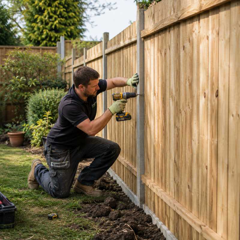 Professional fencing contractor installing fencing at a customer’s property for SEO for fencing contractors